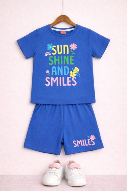 Sun Shine and Smile Printed Dark  Nicker Suit Girls