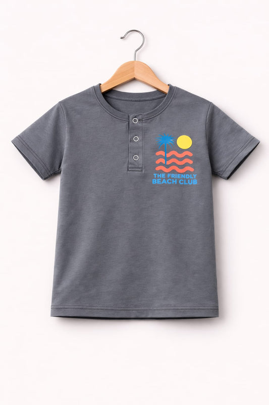 Yellow Sun Orange Waves printed Grey T-Shirt