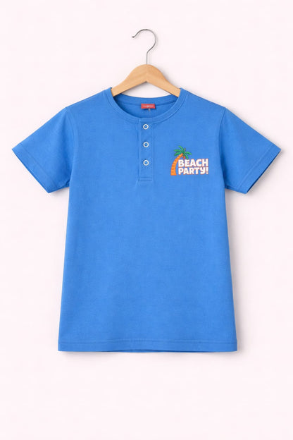 Pink Beach Party with tree printed Dark  Blue T-Shirt