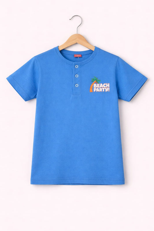 Pink Beach Party with tree printed Dark  Blue T-Shirt