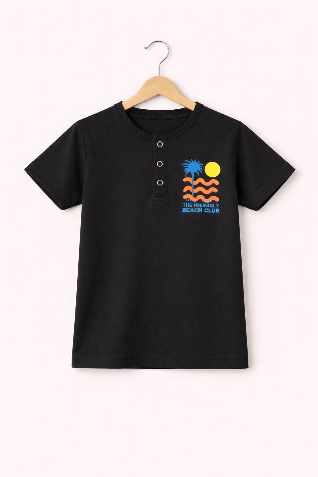 Yellow Sun Orange Waves printed Black T-Shirt