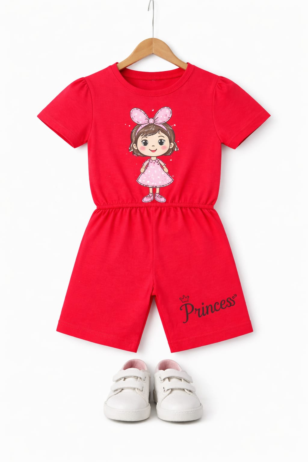 Pink Girl Printed Red Girls Nicker Suit