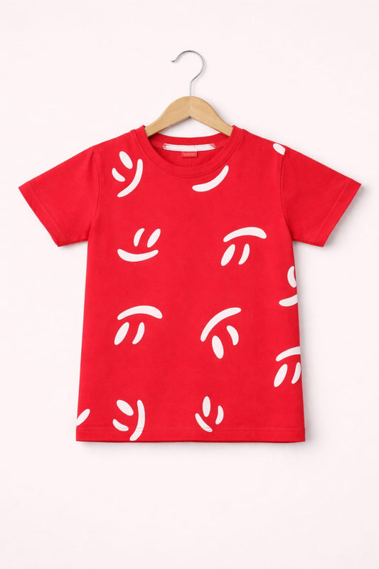 White Smile Printed Red Boys T-Shirt