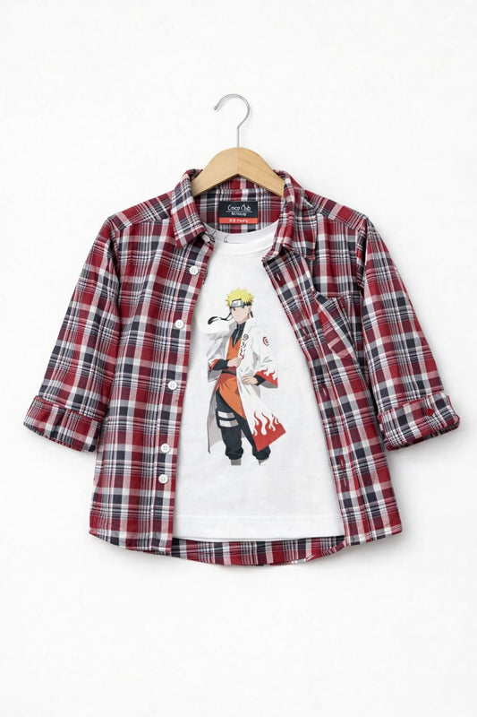 Maroon Black Checked Double Casual Shirt 226