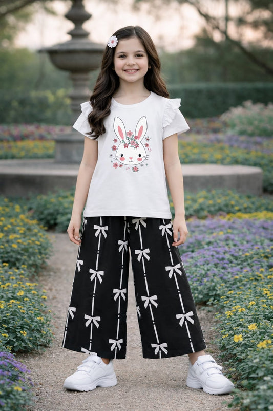 White Rabit Printed White T-shirt Trousers