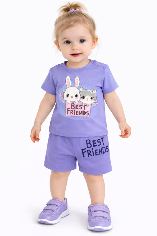 White Rabit Black [Best Friend]  Printed Purple Nicker Suit