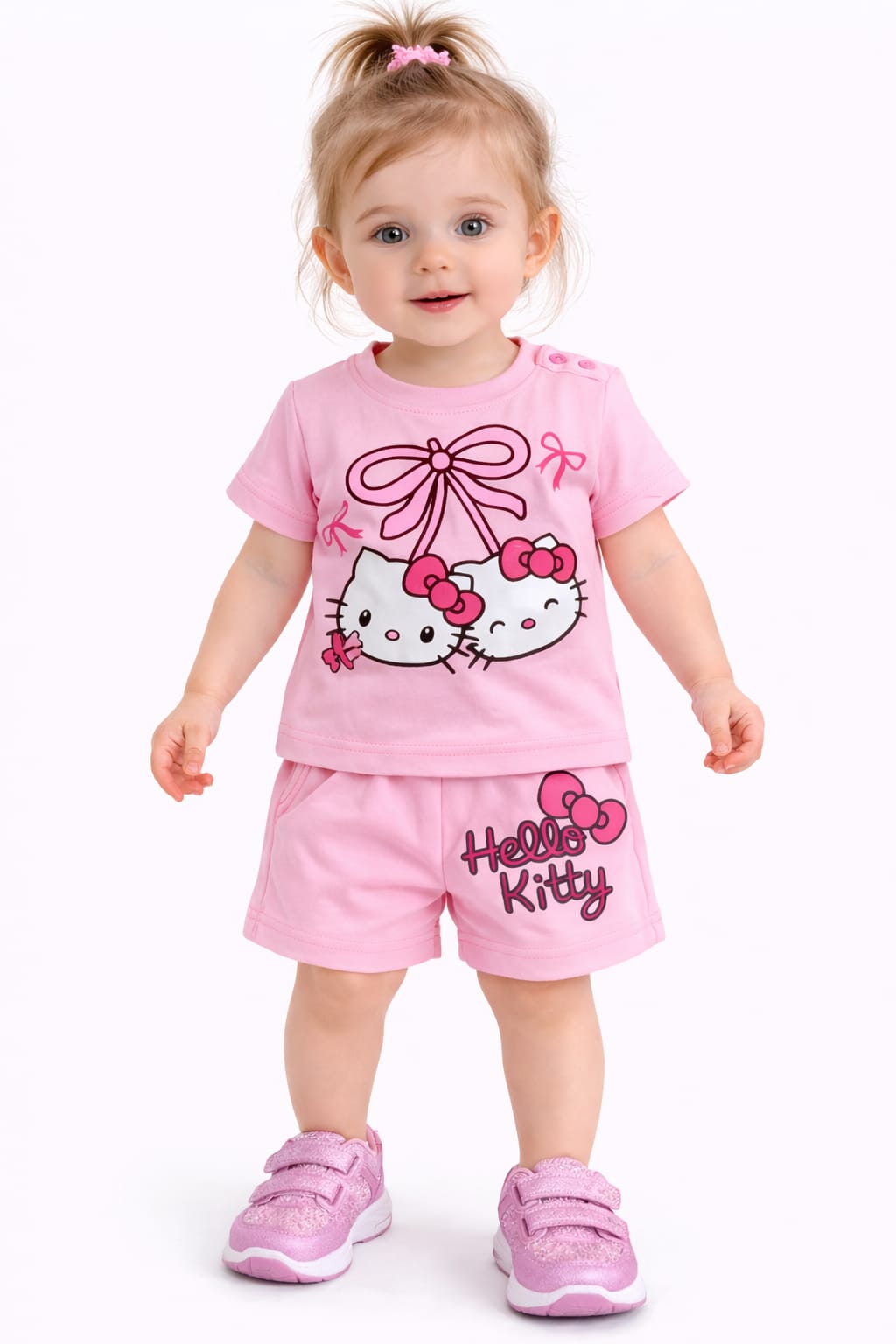 White Twin Cats Printed light pink Nicker Suit