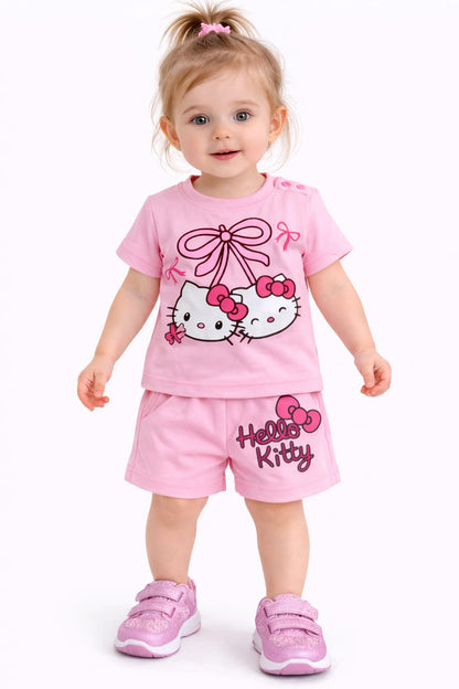 White Twin Cats Printed light pink Nicker Suit