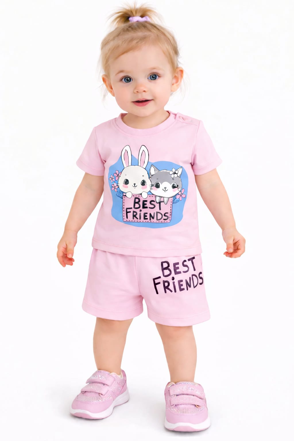 White Rabbits Black [Best Friend]  Printed  Light Pink Nicker Suit 413
