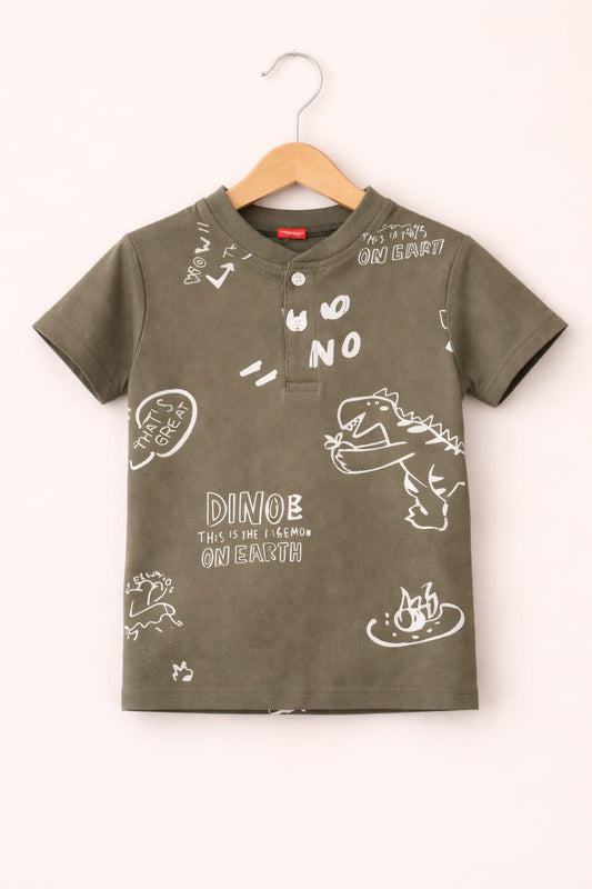 White Dragon Printed Olive Green  Polo Shirt Boys