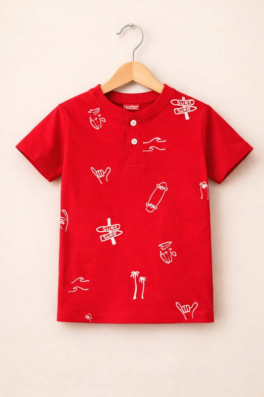 White Skate & tree Printed Red  Polo Shirt Boys