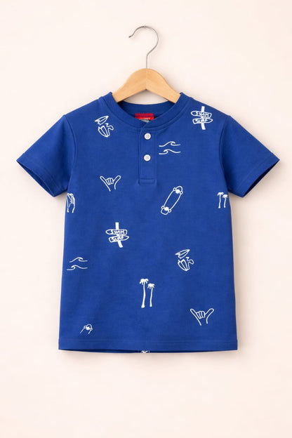White Skate & Tree Printed Dark Blue  Polo Shirt Boys 286