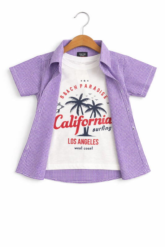 Purple Checked Red California Printed Boys T-shirt
