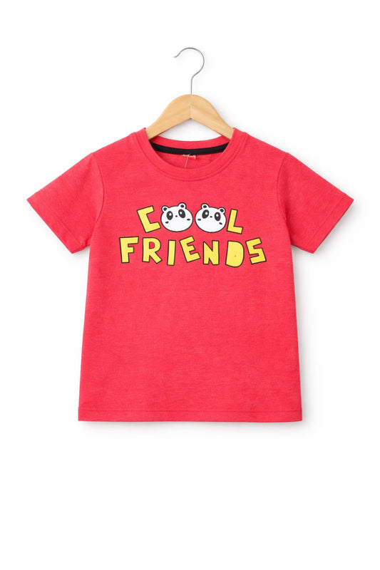 Yellow [ Cool Friends] Printed Red Boys T-Shirt