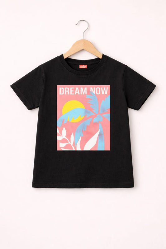 White Dream Pink Background Printed Black Boys T-Shirt