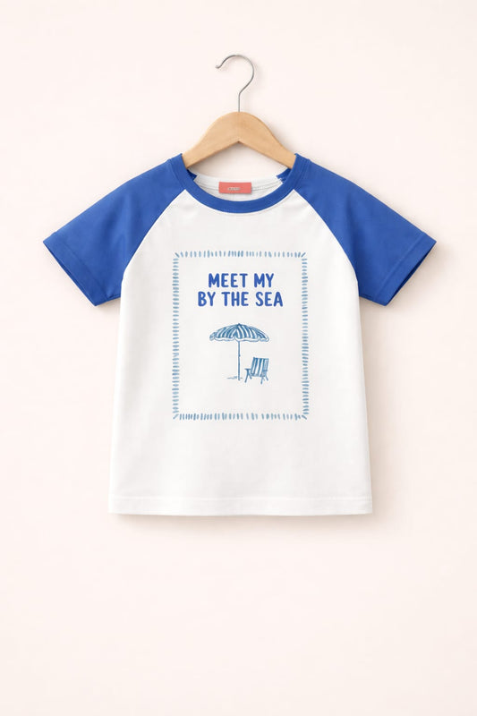 Navy [Meet My By The Sea ] Printed White& Navy Boys T-Shirt