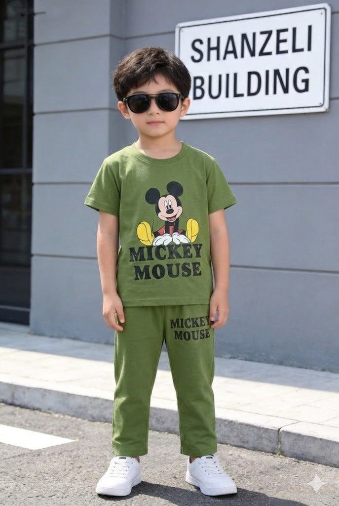 Mickey Mouse Printed Green T-Shirt &Trousers Boys