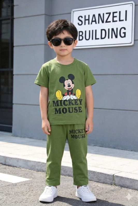 Mickey Mouse Printed Green T-Shirt &Trousers Boys