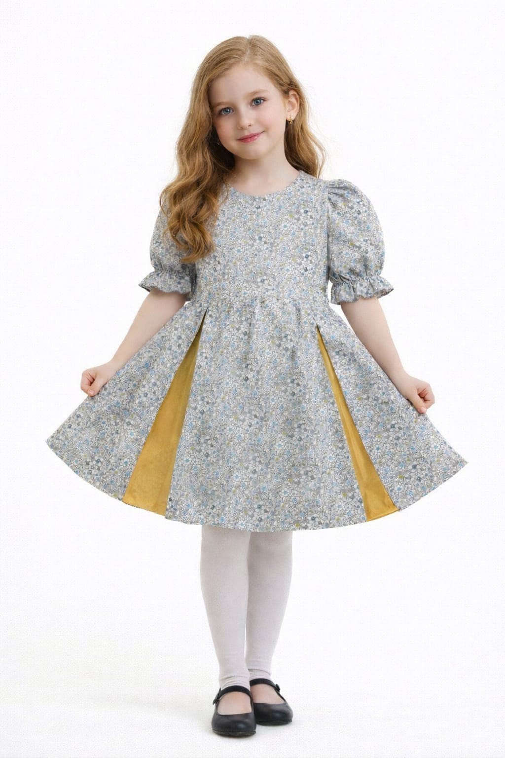 Blue &Yellow  Flower  Printed  grey  Girls Top 201