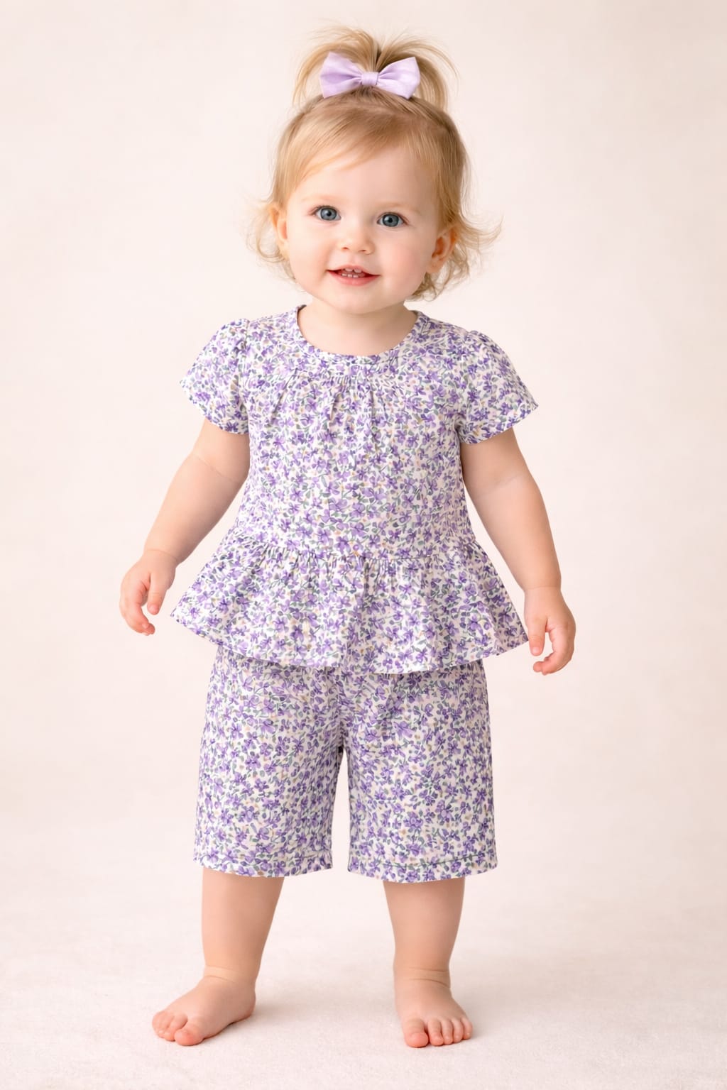 Purple Flowers Printed White New Born Girls Co-Ord set 273