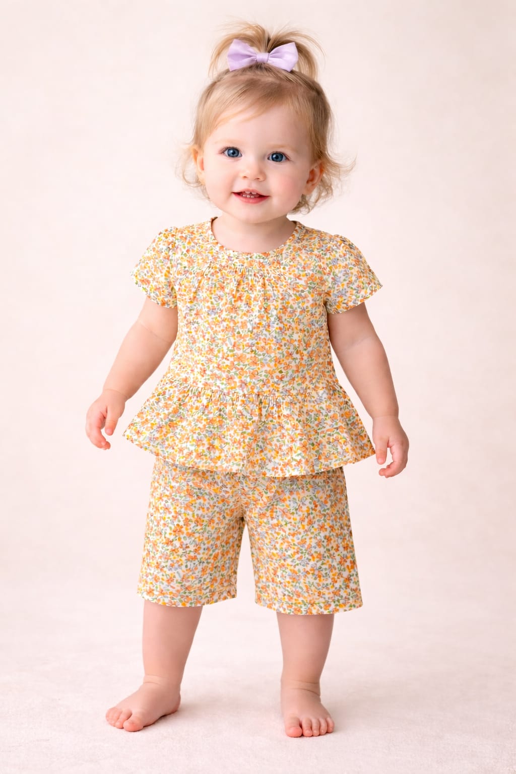 Orange Flowers Printed New Born Girls Co-Ord set 243