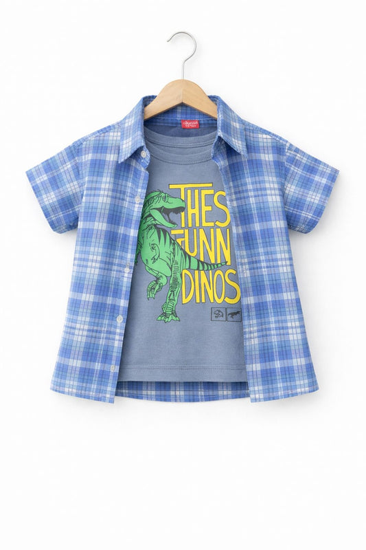 Black  Check Green Dragon Printed Double Casual Shirt 501