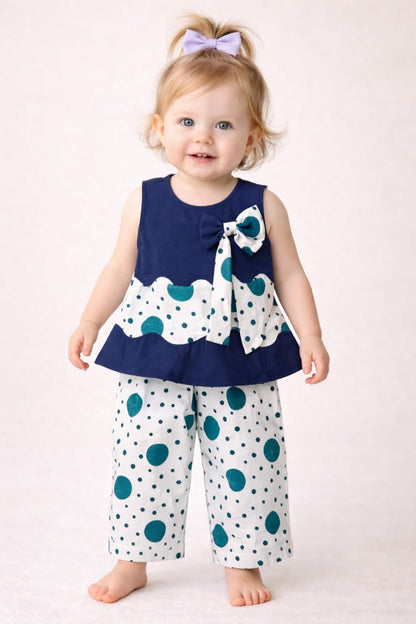 Blue Circle   Printed Navy New Born Girls Co-Ord set
