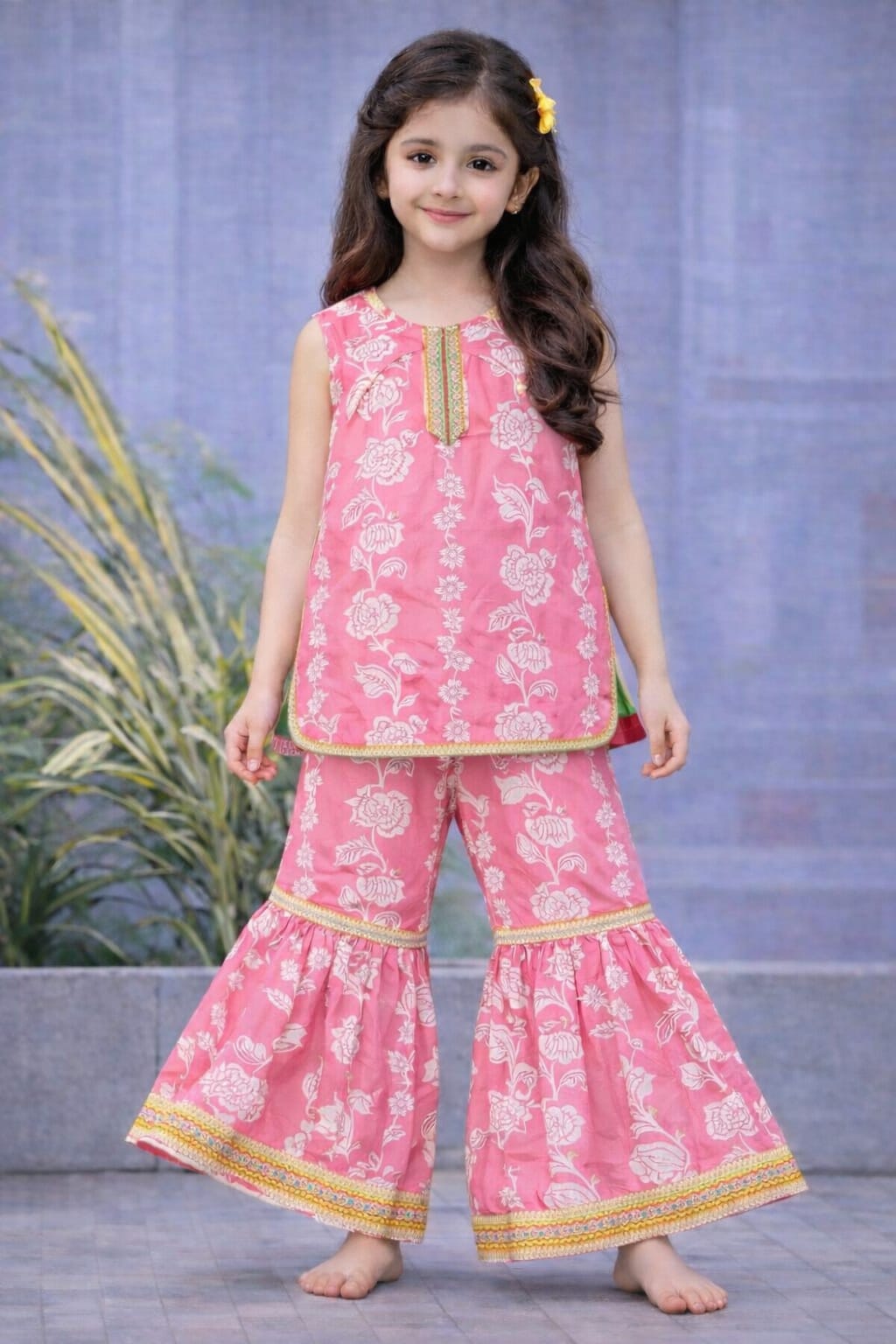 White Flowers Printed Light Pink  Garara Suit-Cotton