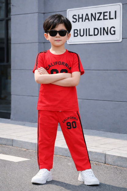 Black California Printed Red  T-Shirt &Trousers Boys 252