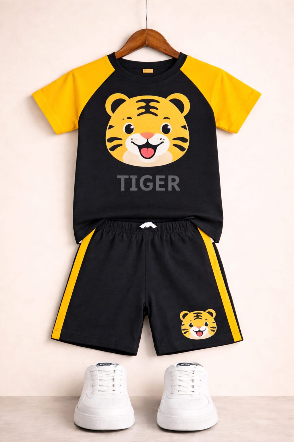 Tiger Printed Yellow & Black   T-Shirt Nicker Suit 252