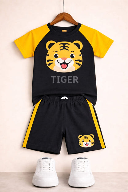 Tiger Printed Yellow & Black   T-Shirt Nicker Suit 252