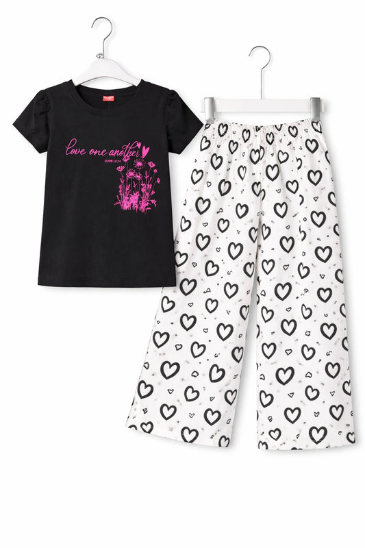 Pink [Love one Another] Printed Black Girls T-Shirt &Cotton Flapper