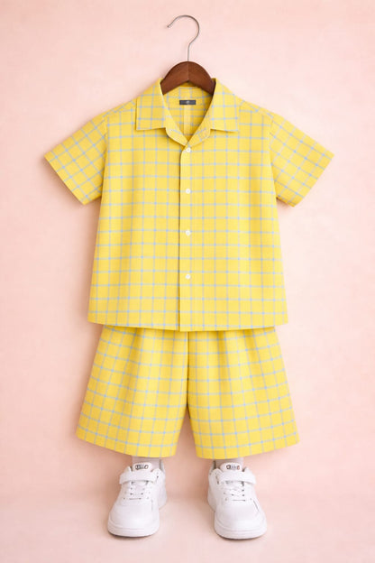 White Checked Yellow Cotton Nicker Suit Boys 420