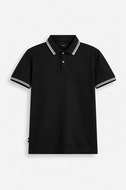 Men's Classic Black Contrast Collar Polo Shirt  538
