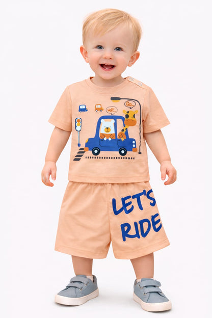 Navy Car With Traffic Signal Printed Peach Nicker Suit