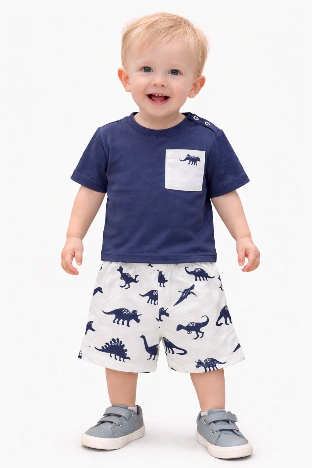 White Pocket Dragan Printed navy Nicker Suit 104