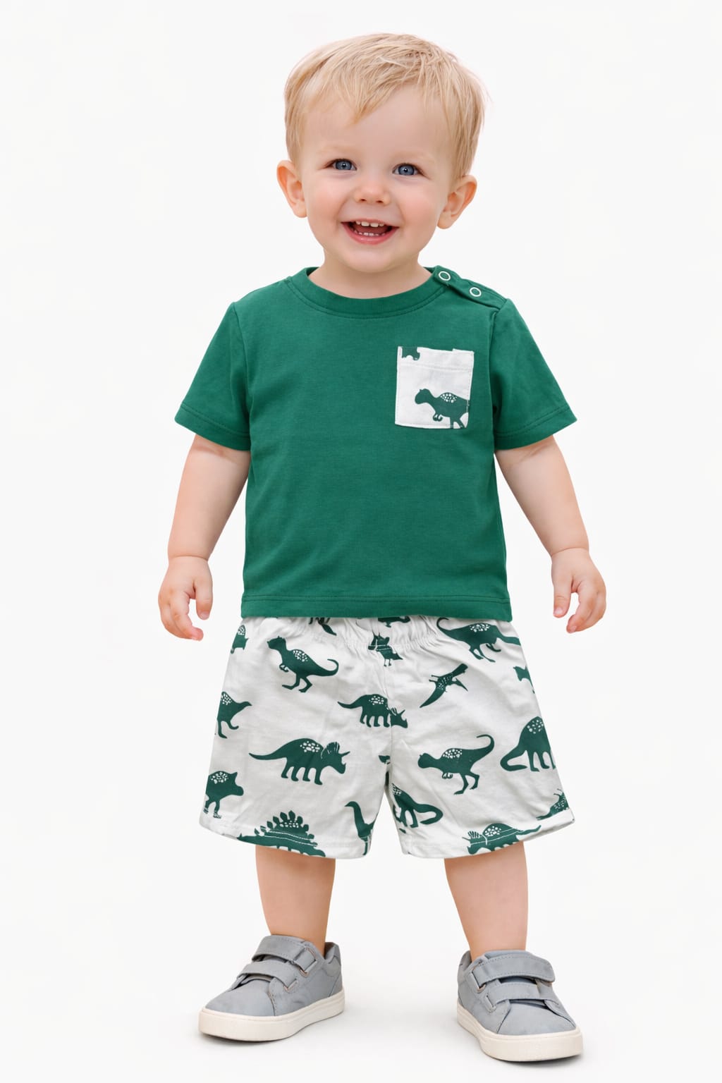 White Pocket Dragan Printed Green  Nicker Suit 104