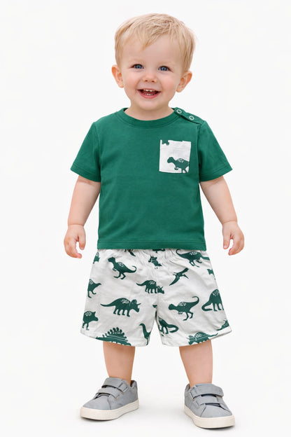 White Pocket Dragan Printed Green  Nicker Suit 104