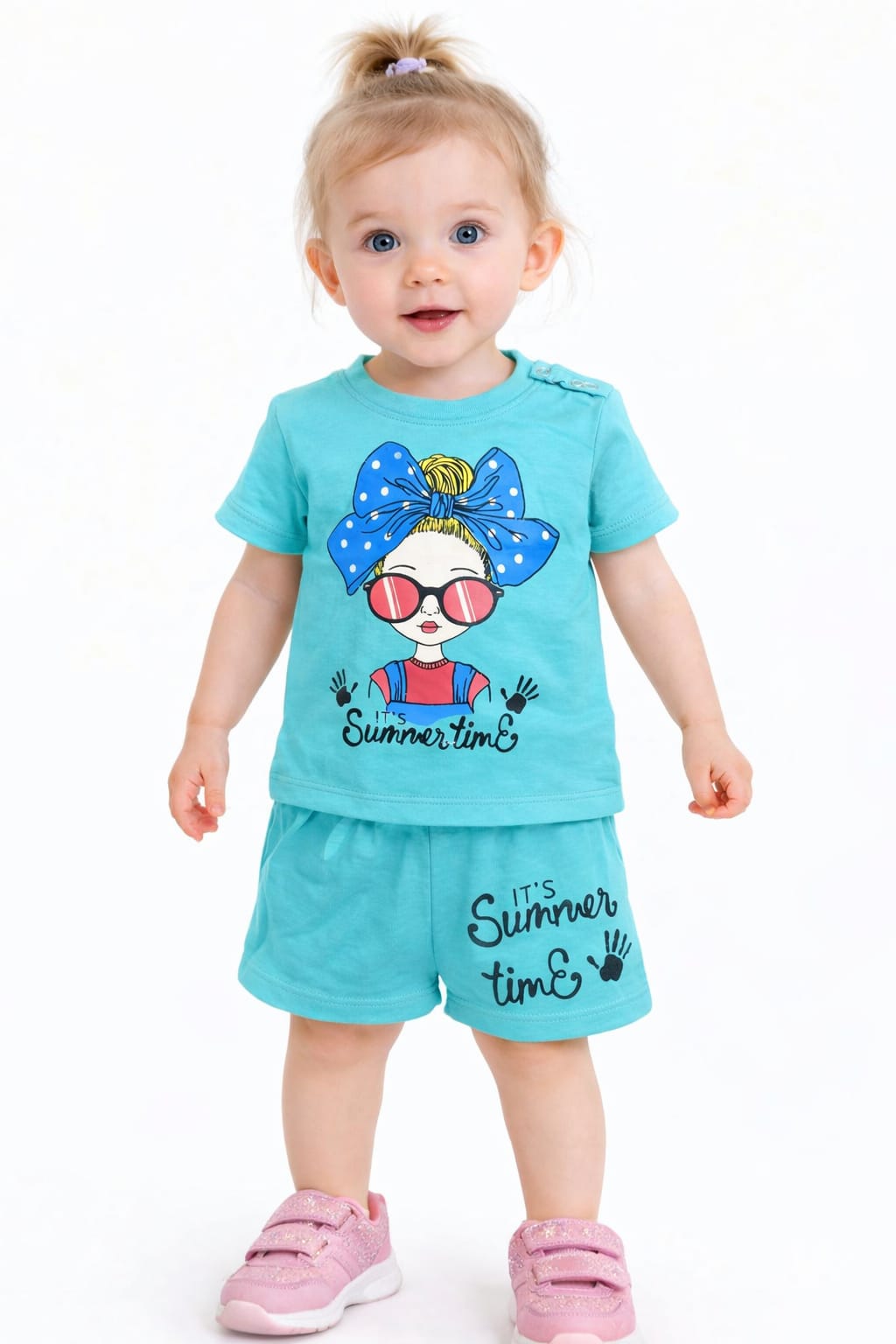 [Summer Time ] Printed Light Blue  Nicker Suit 104