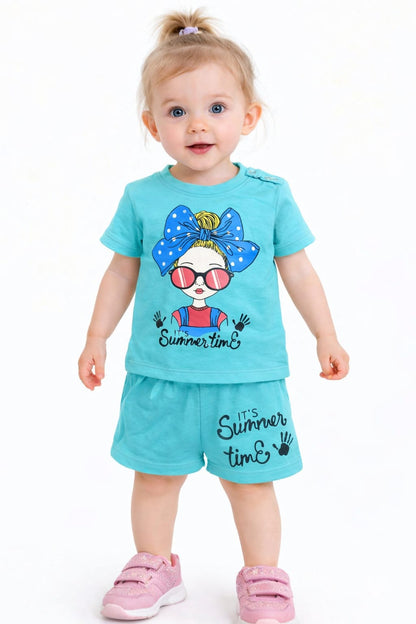 [Summer Time ] Printed Light Blue  Nicker Suit 104