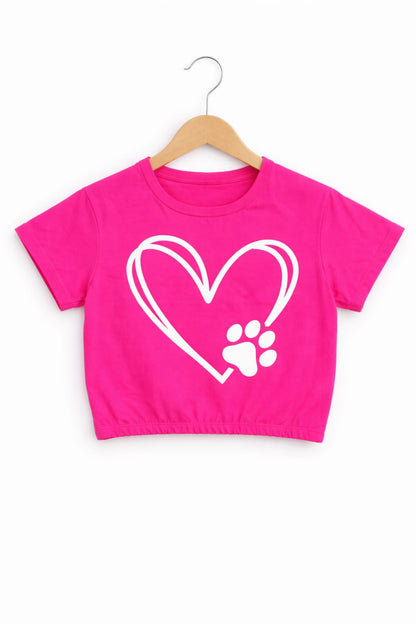 White  Heart Printed  Pink   Girls T Shirt