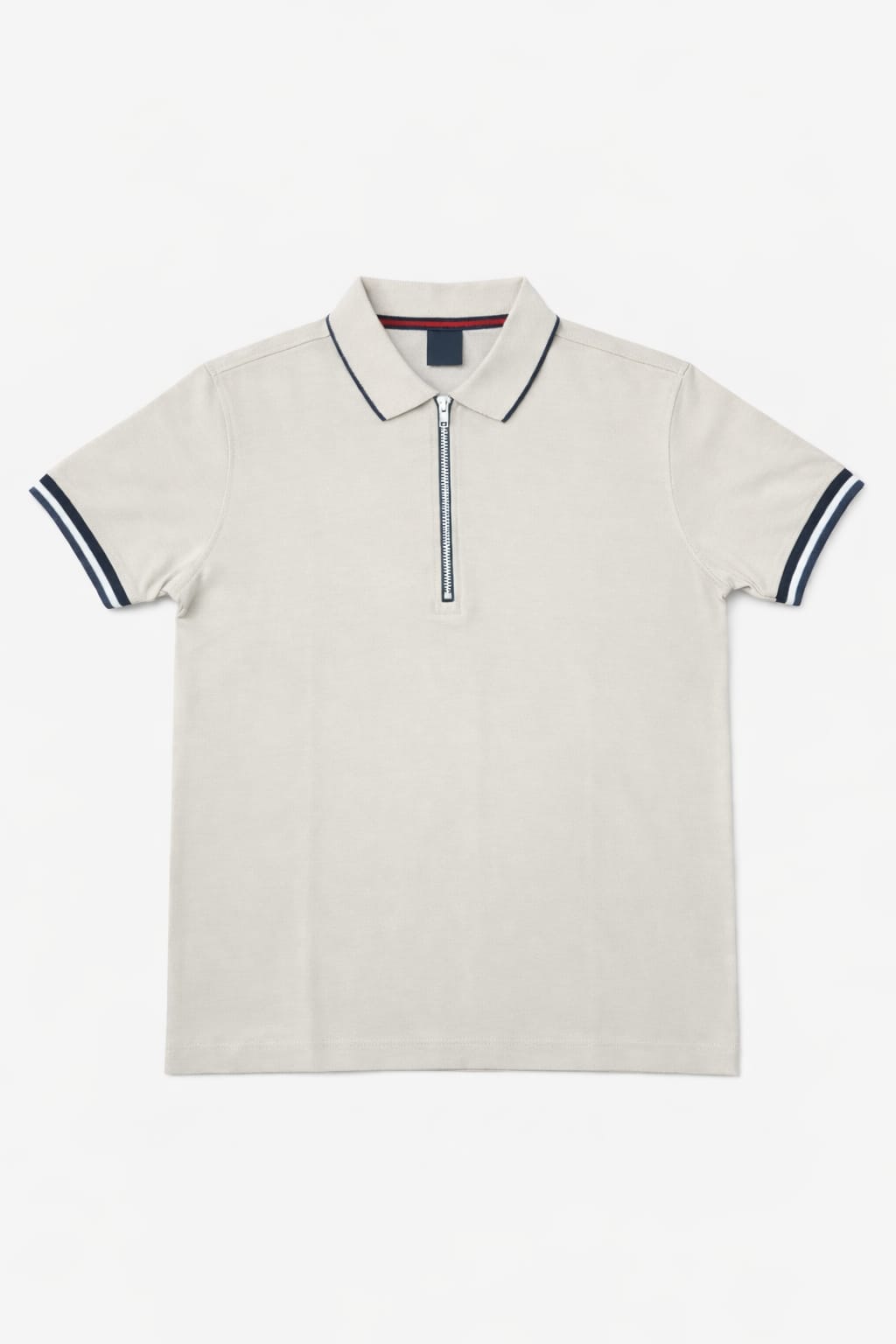Men’s Off White Zip Polo Shirt with Contrast Collar 533