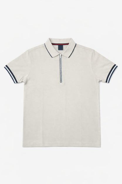 Men’s Off White Zip Polo Shirt with Contrast Collar 533