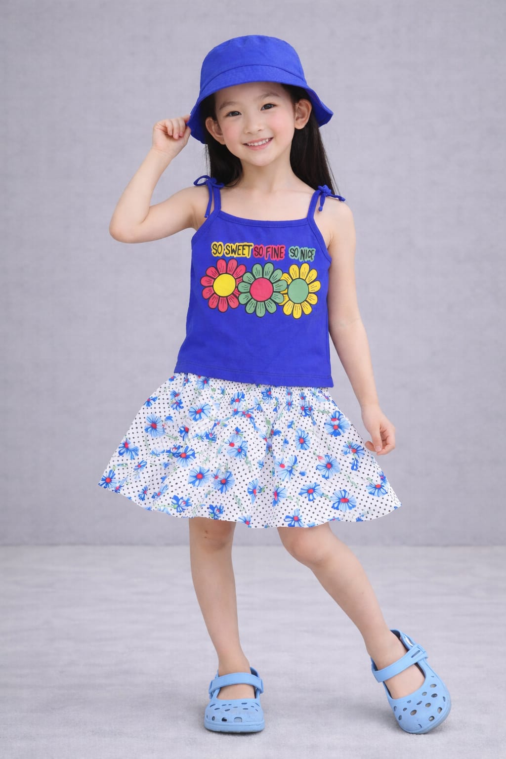 Navy [So Sweet So Fine So Nice] Printed Girls Top & Skirt 439