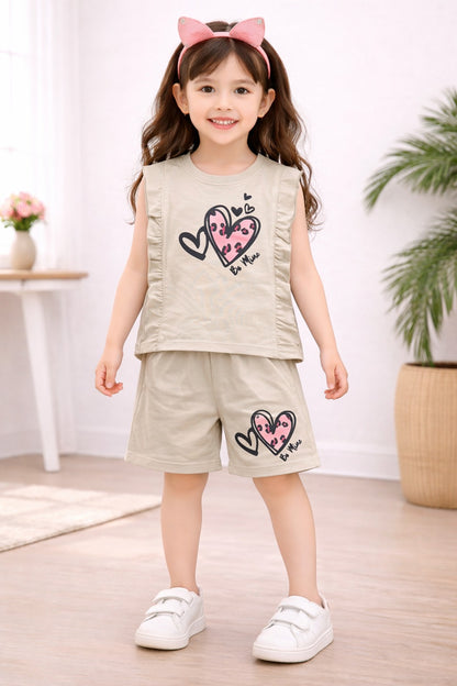 Heart Printed light beige  Girls Nicker Suit 278