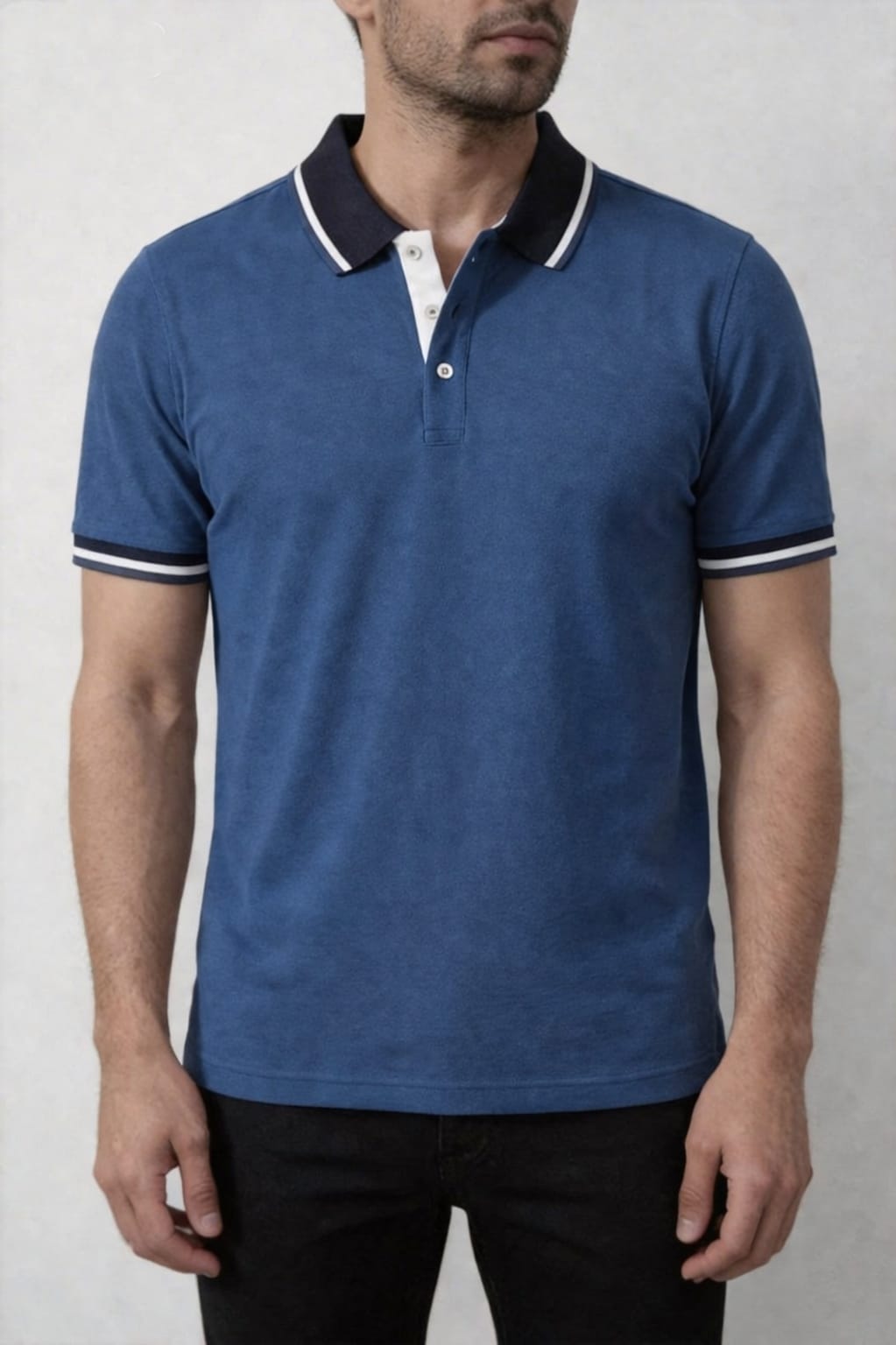Refined blue polo shirt with tailored fit and contrast detailing  timeless casual style for men in Pakistan.
