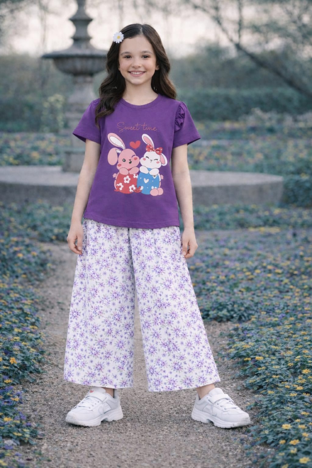 Twin Rabbits Printed Purple Girls T shirt &Cotton Flapper 113
