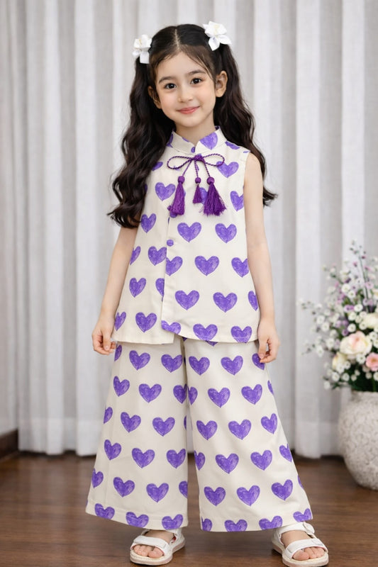 Purple Heart  Printed with Emerald Tassel Top- Flapper Set