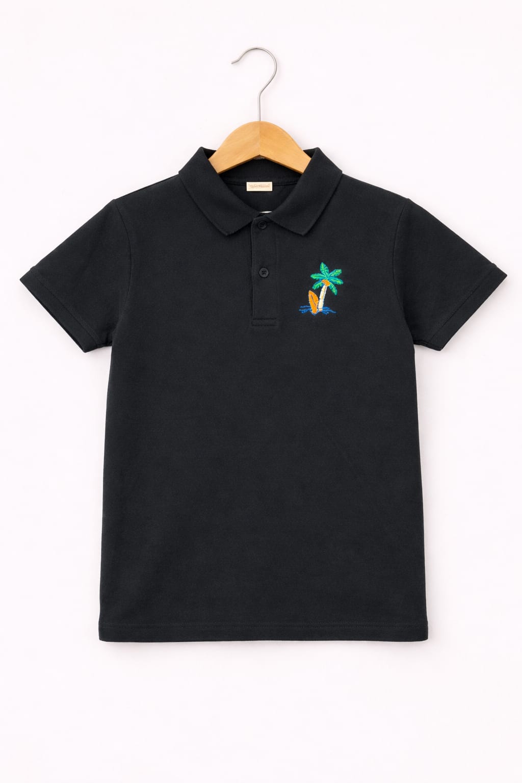 Little Beach Palm Printed Black   Polo Shirt Boys 286