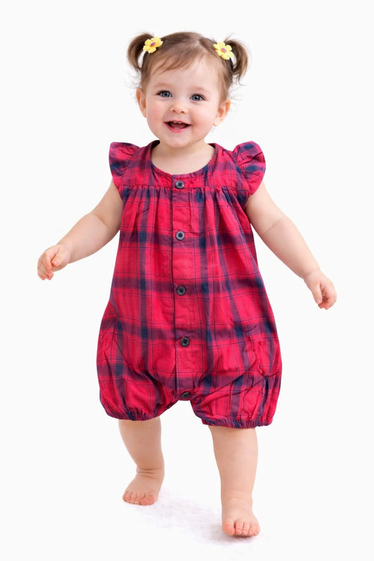 Little Lady Red Checks  Girl Baby Romper